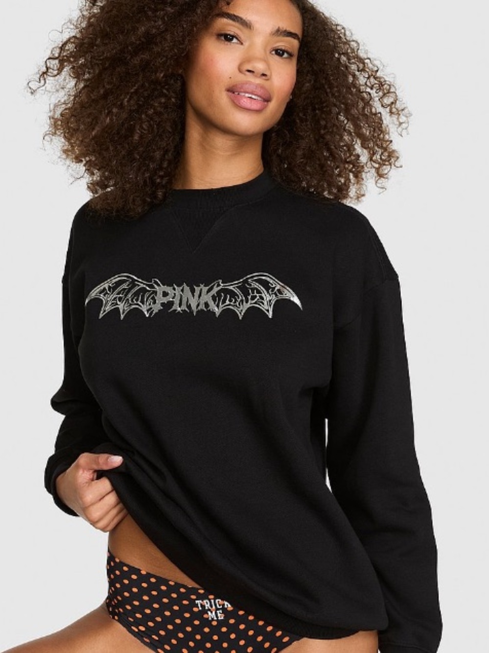 🖤VS PINK Halloween campus fleece oversized crew sweatshirt sz XXL NWT